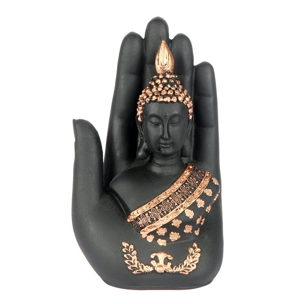 Buddha Embossed in a Palm (Black & Gold) - Chirukaanuka