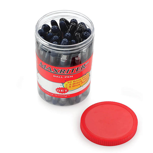 Cello Maxriter Ball Pens (Jar with 20 Blue Pens + 5 Black Pens + 5 Blue Refills)