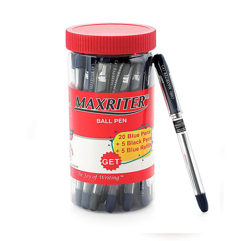 Cello Maxriter Ball Pens (Jar with 20 Blue Pens + 5 Black Pens + 5 Blue Refills)