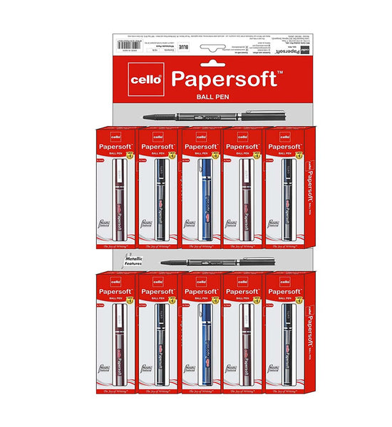 Cello Papersoft Ball Pen (Pack of 10 pens - Blue)