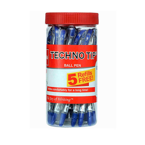 Cello Technotip Ball Pen Jar (Pack of 20 Blue Pens With 5 free Blue Refills)