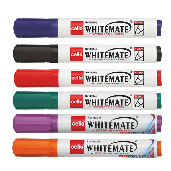 Cello Whitemate Whiteboard Markers - Set of 6 (Multicolored)