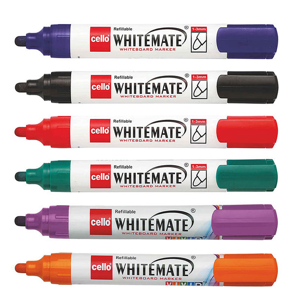 Cello Whitemate Whiteboard Markers - Set of 6 (Multicolored)