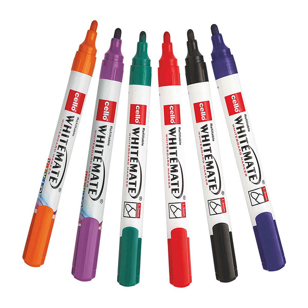 Cello Whitemate Whiteboard Markers - Set of 6 (Multicolored)