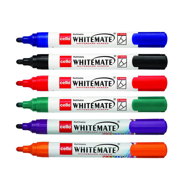 Cello Whitemate Whiteboard Markers - Set of 6 (Multicolored)