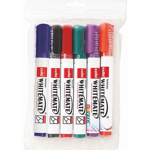 Cello Whitemate Whiteboard Markers - Set of 6 (Multicolored)