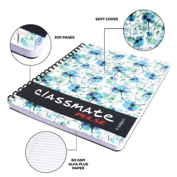 Classmate Soft Cover Pulse 6 Subject Spiral Binding Notebook