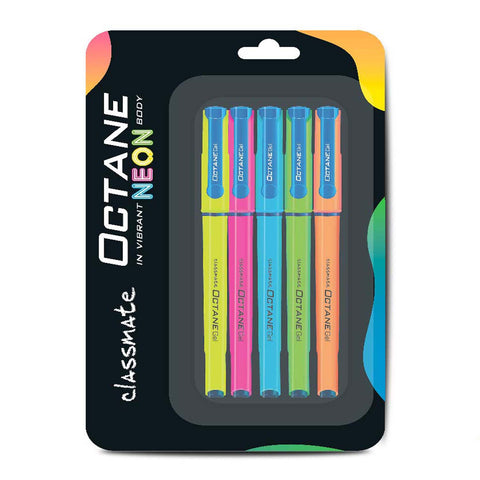 Classmate Octane Gel Pen (Blue) - Neon Series- Pack of 5