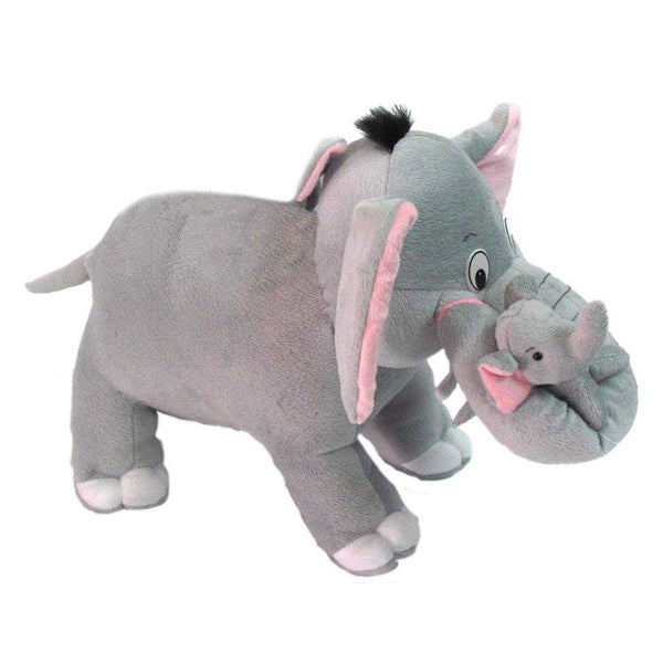 Grey Mother Elephant With Baby Stuffed Soft Toy - 32 Cm - Chirukaanuka