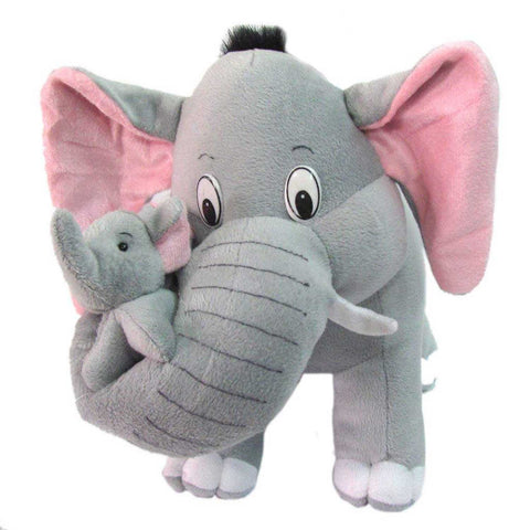 Grey Mother Elephant With Baby Stuffed Soft Toy - 32 Cm - Chirukaanuka