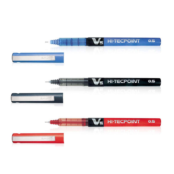 Pilot V5 Liquid Ink Roller Ball Pen - 1Blue + 1Black + 1Red