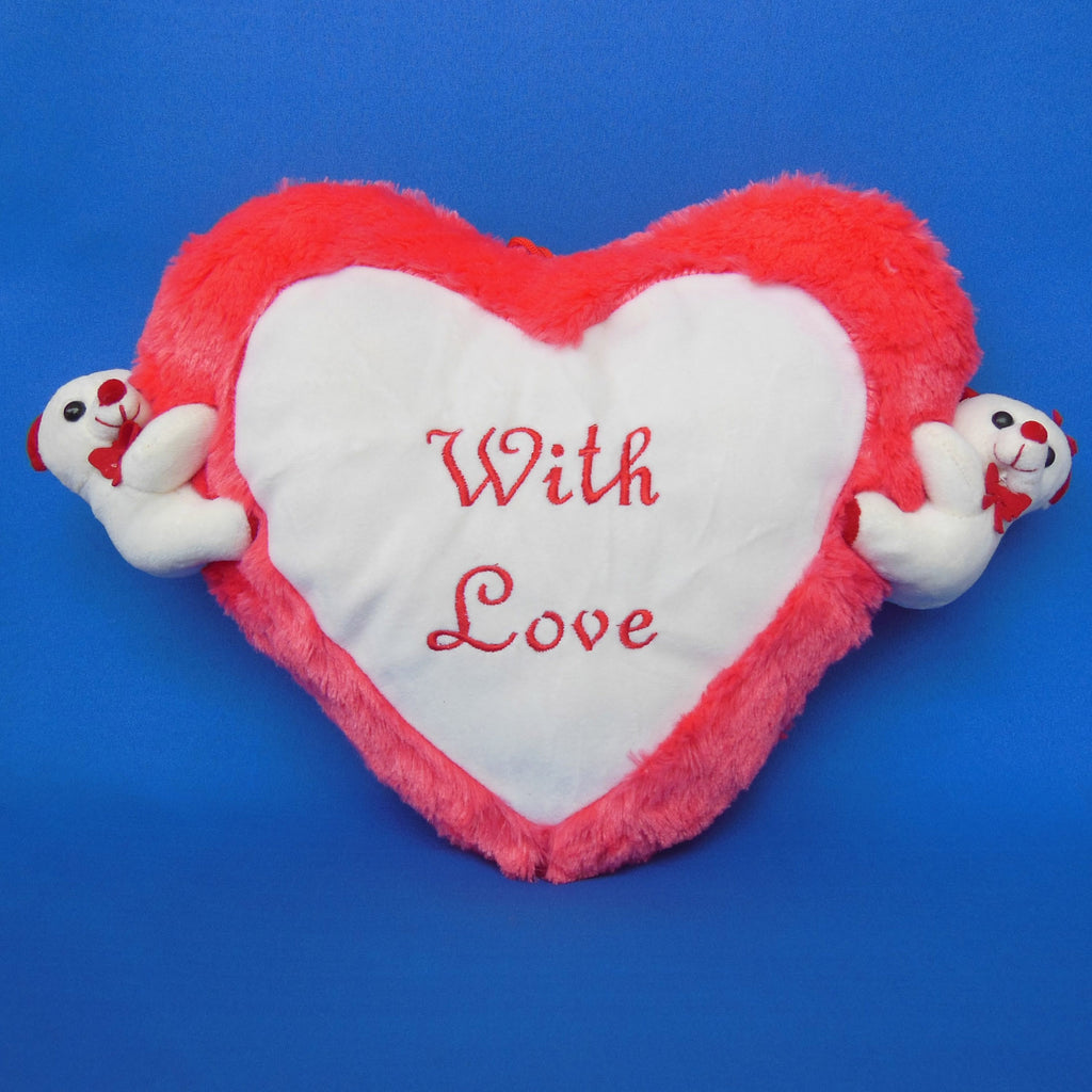 Pink Heart Teddy Cushion 26 cm - Chirukaanuka