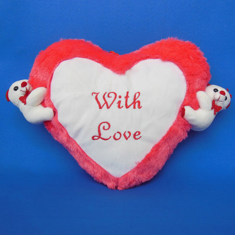 Pink Heart Teddy Cushion 26 cm - Chirukaanuka