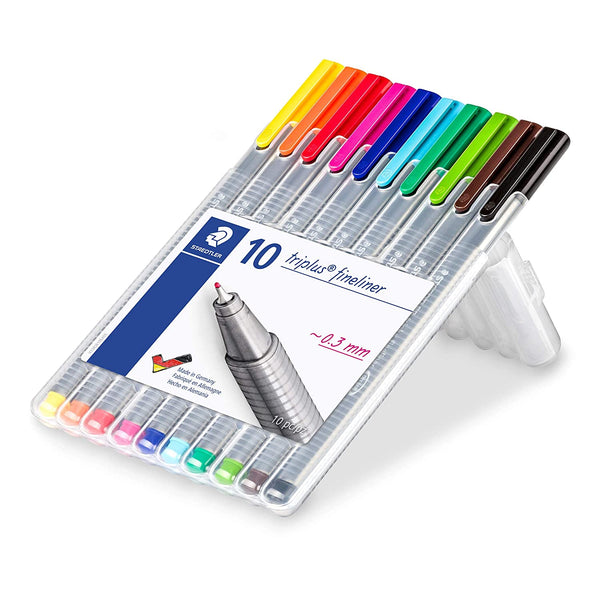 Triplus Fineliner Tip Pen in Staedtler Box - Pack of 10 (Multicolor)