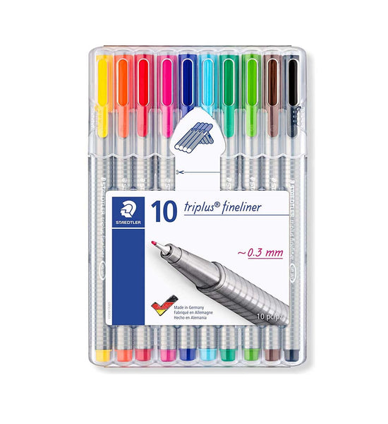 Triplus Fineliner Tip Pen in Staedtler Box - Pack of 10 (Multicolor)