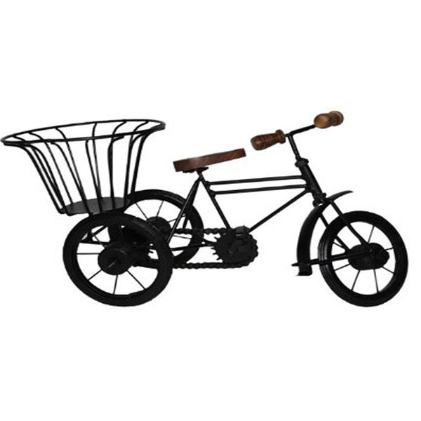 Wooden & Wrought Iron Small Miniature Tricycle Flower Rickshaw Vase - Chirukaanuka