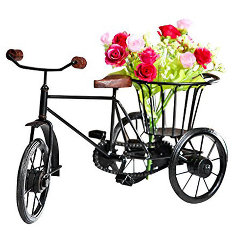 Wooden & Wrought Iron Small Miniature Tricycle Flower Rickshaw Vase - Chirukaanuka